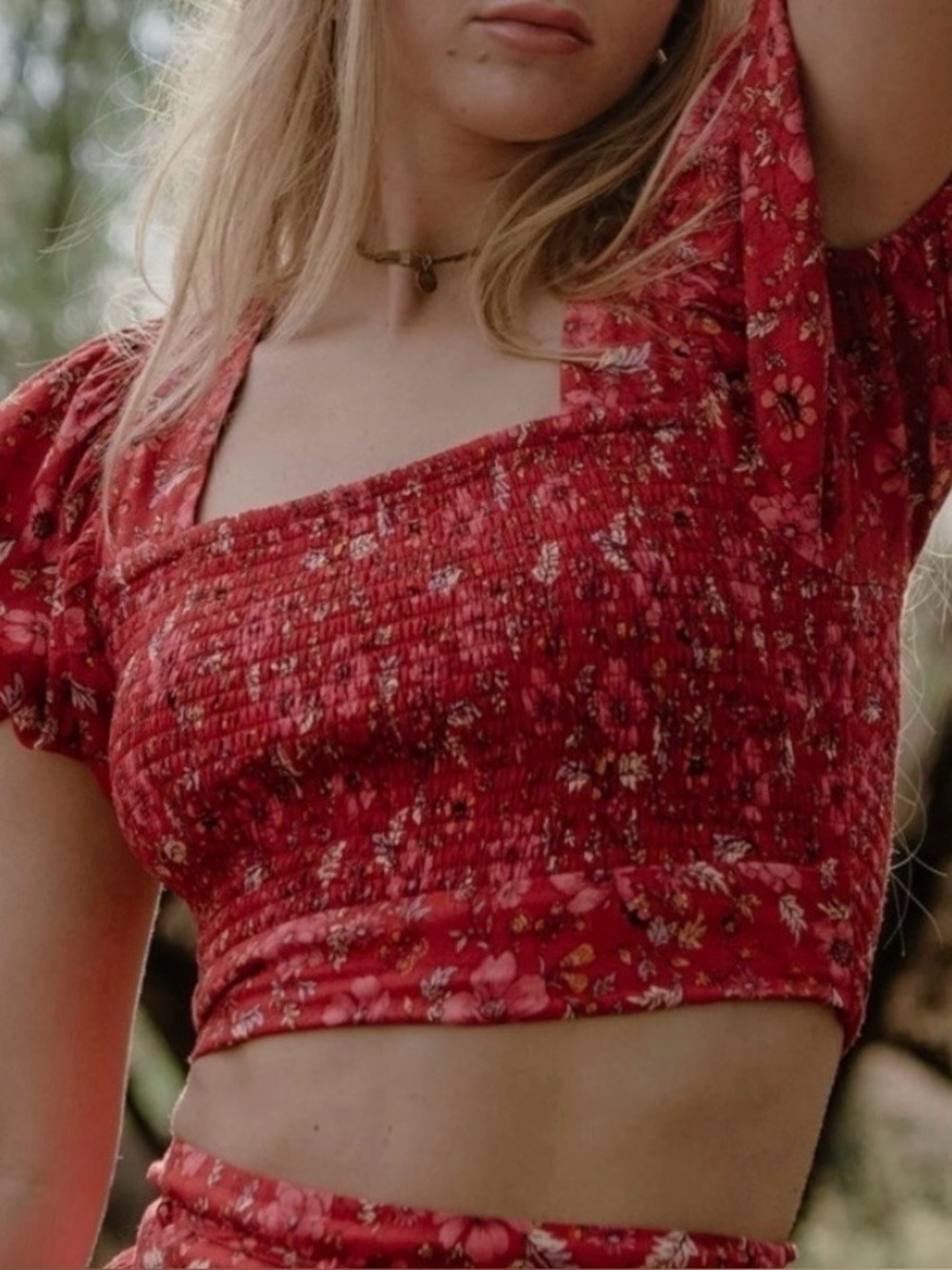 NEW Band of the Free Joelle Crimson Floral Smocked Boho Top M